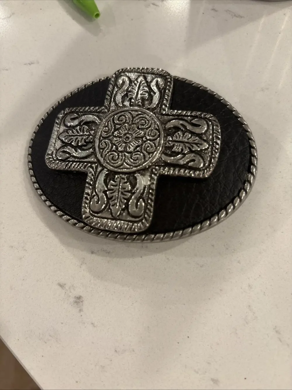 Vintage Pewter/Leather Ivan Belt Buckle
